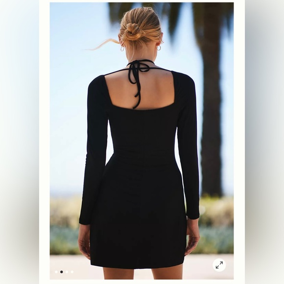 NWT Anthropologie DOLAN Ruched-Front Keyhole Mini Dress. Black size M - Picture 2 of 5